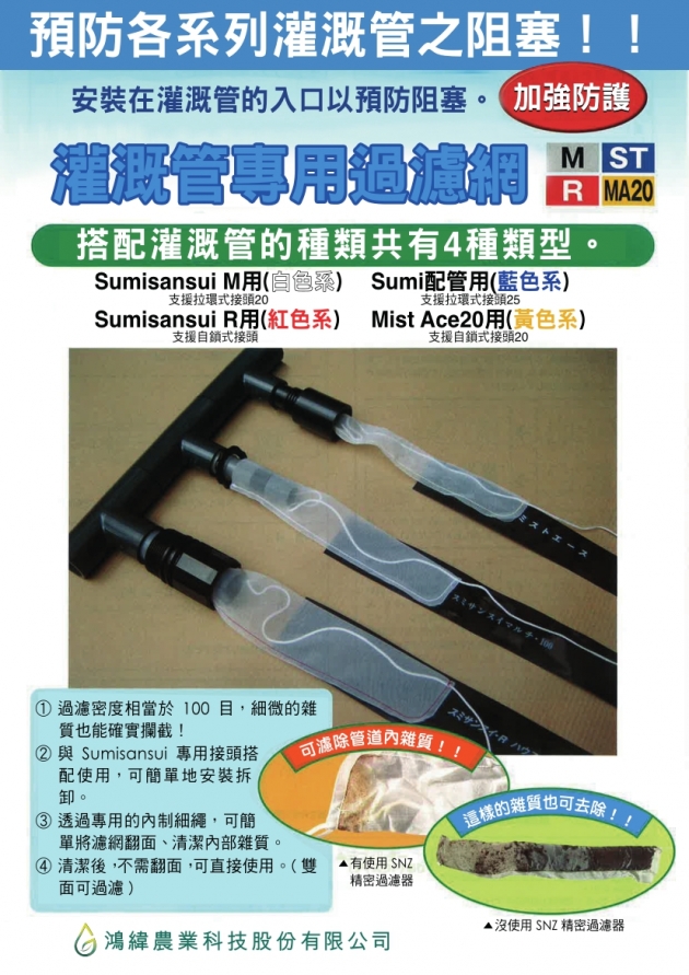 各式噴帶之管前濾網 1